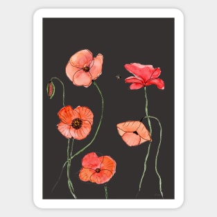 Poppy Watercolor Illustration and a dark gray background Sticker